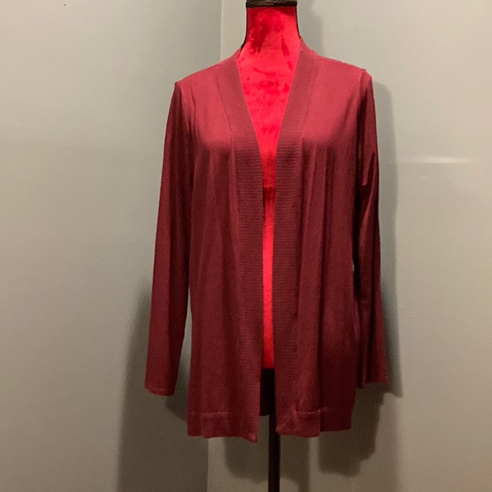 J. Jill Open-Front Long Sleeve Cardigan in Burgundy